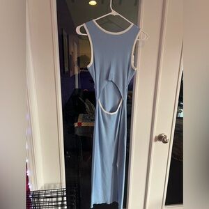 Women's Cutout Crew Neck Sleeveless Tank Slit Ribbed Bodycon Midi Dresses